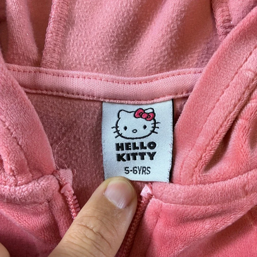 Hello‎ Kitty Sanrio Pink Velour Track Suit Hoodie & Pants Set Kids 5-6Yrs